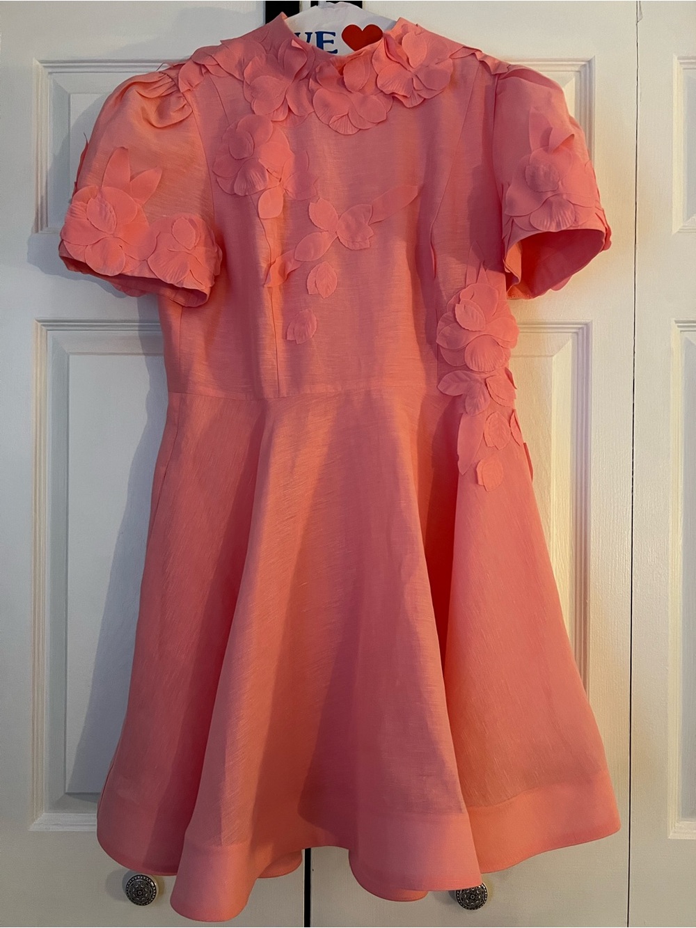 Pink Lace-Appliqué Mini Dress with Scalloped Sleeves - Picture 2 of 3